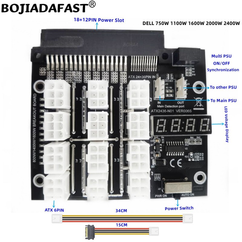 2400W Server Psu Breakout Board - 12 * Conectores PCI-E de 6