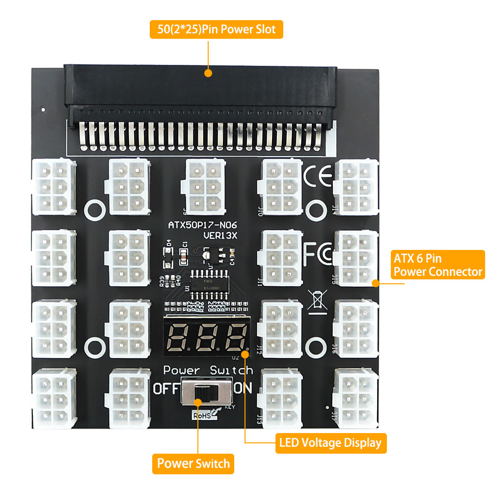 PCI-E 12V 50Pin a ATX 17x6Pin  - 2400W Server Psu Breakout Board reseña y precio
